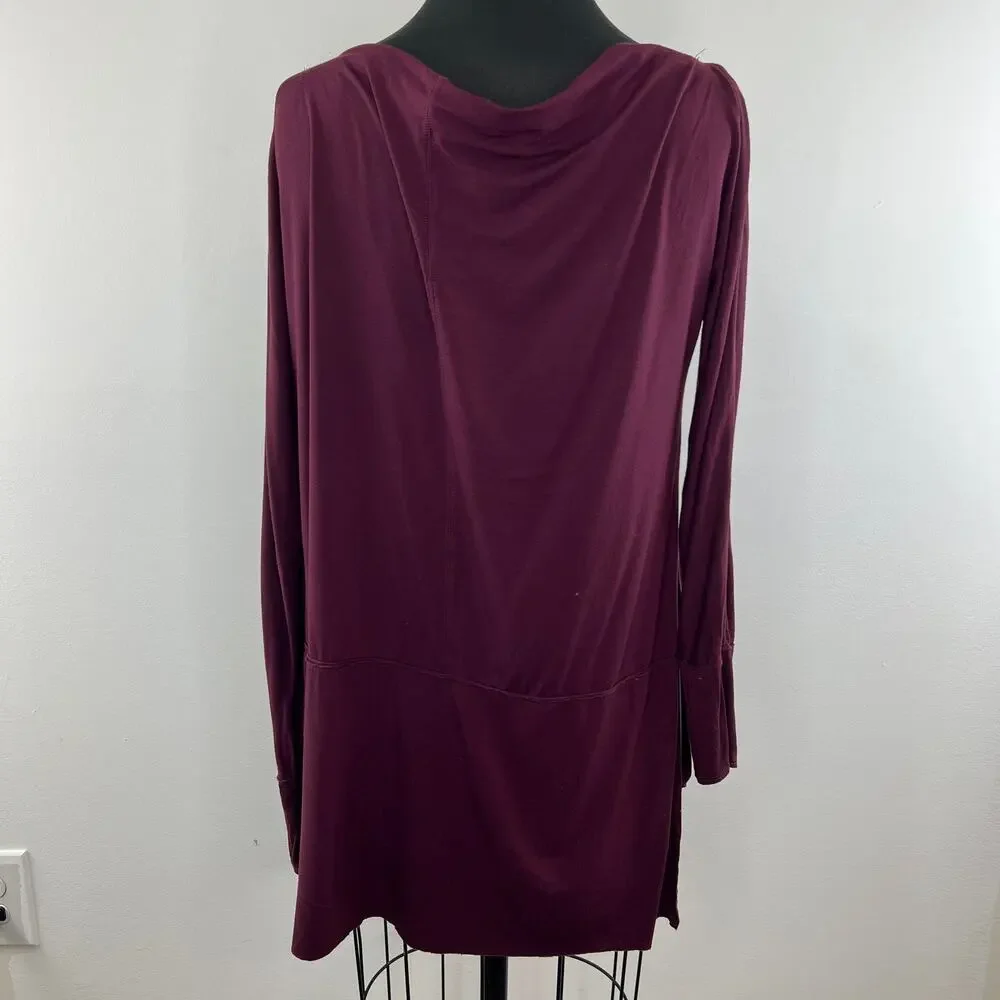 Free People We The Free Burgundy Long Sleeve Side Split Hem Luna Tee Size M